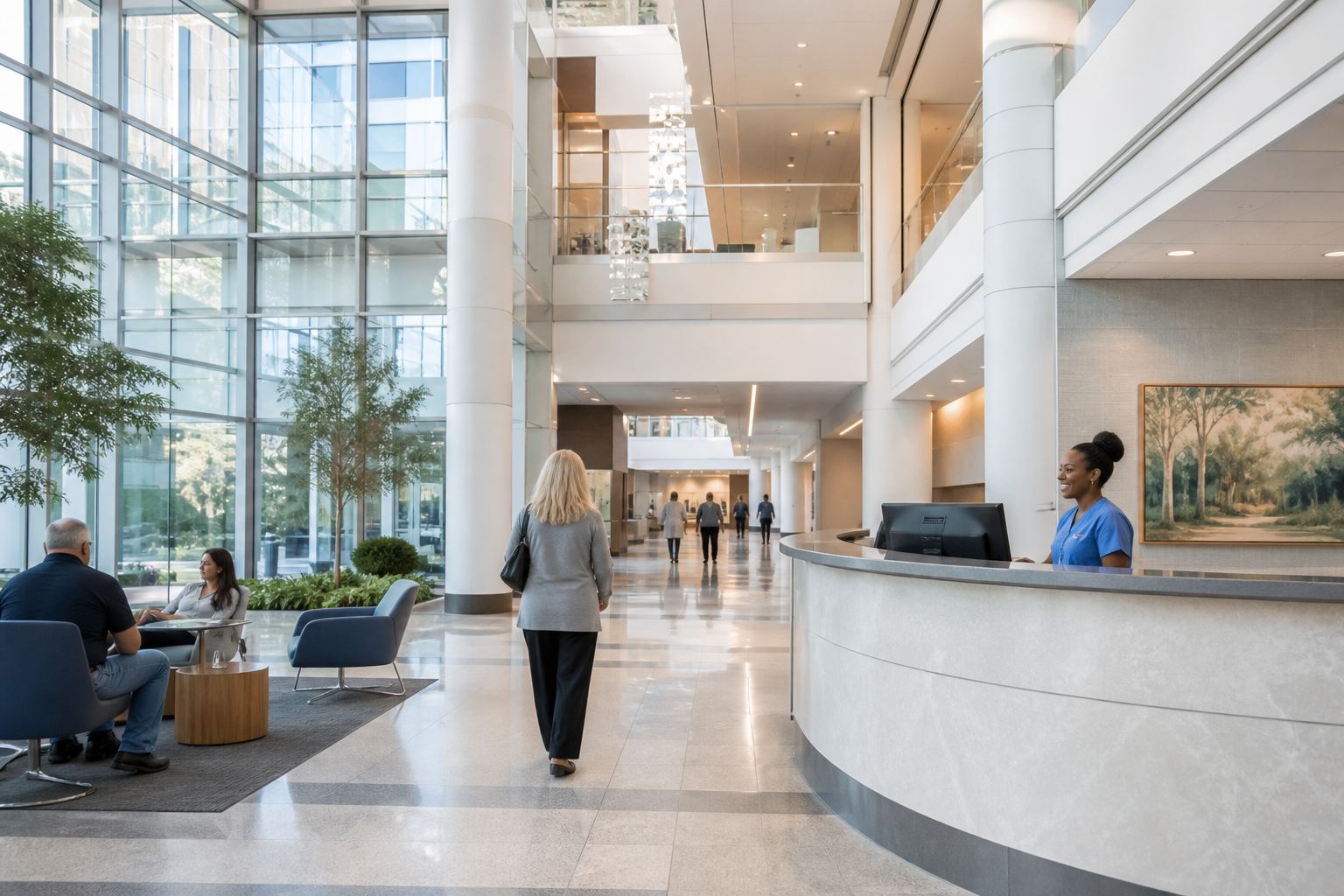 Modern healthcare facility corridor